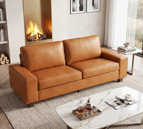 Brown faux leather seat sofa - brown,